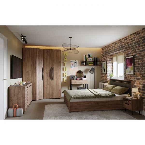 Кровать Люкс Nature 308, 1400 ? 2000 мм, без основания, цвет дуб табачный сraft / чёрный