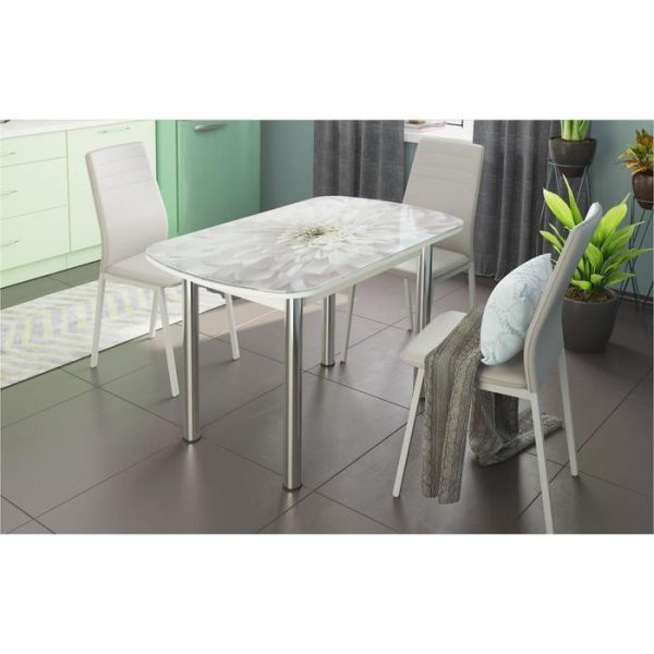 Стол "Бостон 2" 1100х700х745 стекло с фотопечатью Флоренс белое/хром