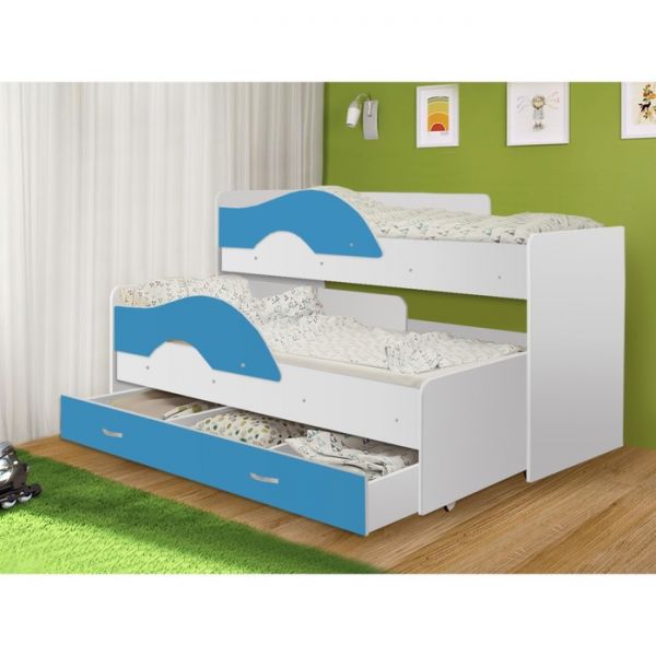 Кровать двухъярусная выкатная Матрешка Синий/белый 800х1600 с ящиком