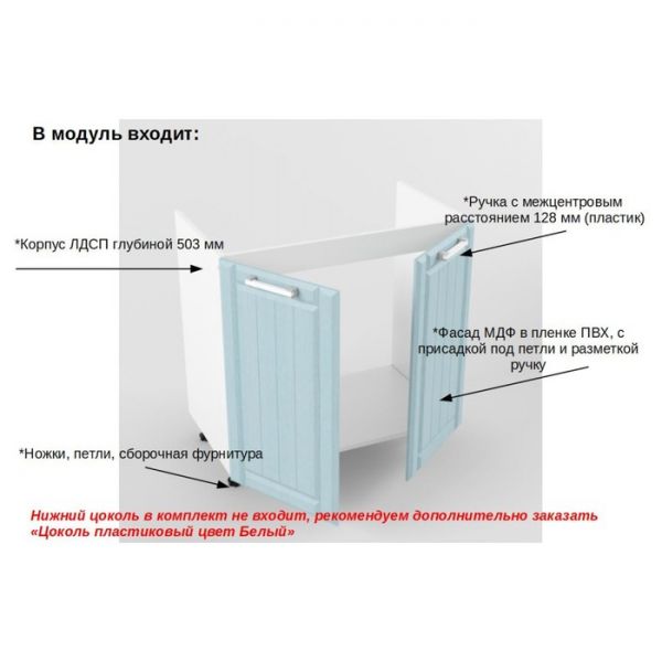 Шкаф под мойку РоялВуд, 473х800х850, Белый/Голубой прованс
