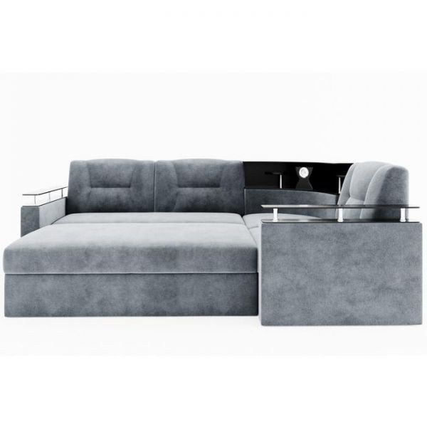 Угловой диван «София», угол правый, дельфин, подсветка, велюр, ЛДСП венге, цвет селфи 01