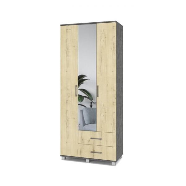 Шкаф трёхстворчатый Карина К33 с зеркалом и ящ 900x420x2100 Камень темный/дуб ирландский