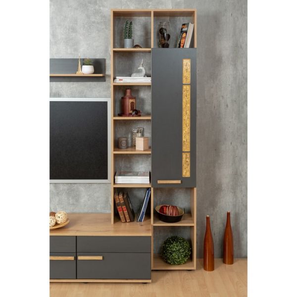 Шкаф Crown 2, 676 ? 279 ? 2113 мм, цвет дуб золотистый / графит