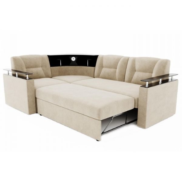 Угловой диван «София», угол левый, дельфин, подсветка, велюр, ЛДСП венге, цвет селфи 01