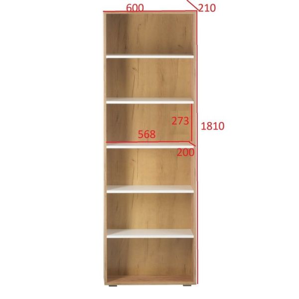 Стеллаж Лофт, 600х1810х210, Дуб крафт золотой/Белый