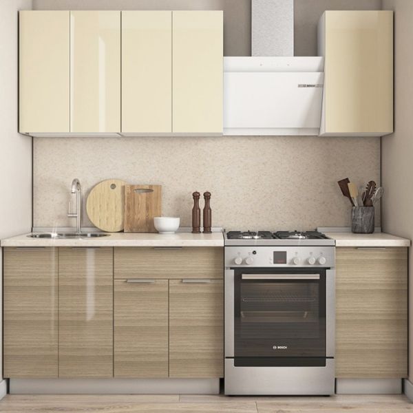 Кухонный гарнитур Бостон 1600х600 белый/крем глянец/дуб скальный глянец