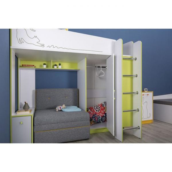 Кровать двухъярусная Альфа 11.20, с/м 1900х800, 1940х1055х1761, лайм зеленый