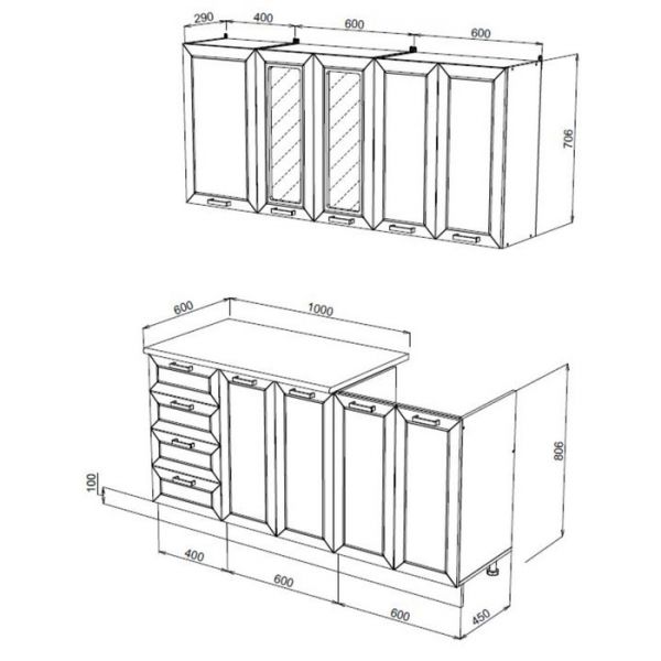 Кухня Агава 1600х600 акация белая/трюфель