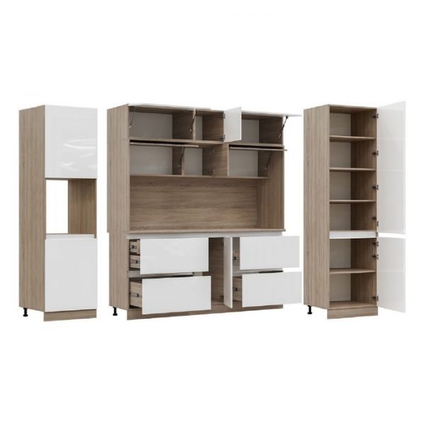 Кухонный гарнитур Карина 3250  3х ур, под дух-ой шкаф и посудомо-ю машину, Белый глянец/Соно