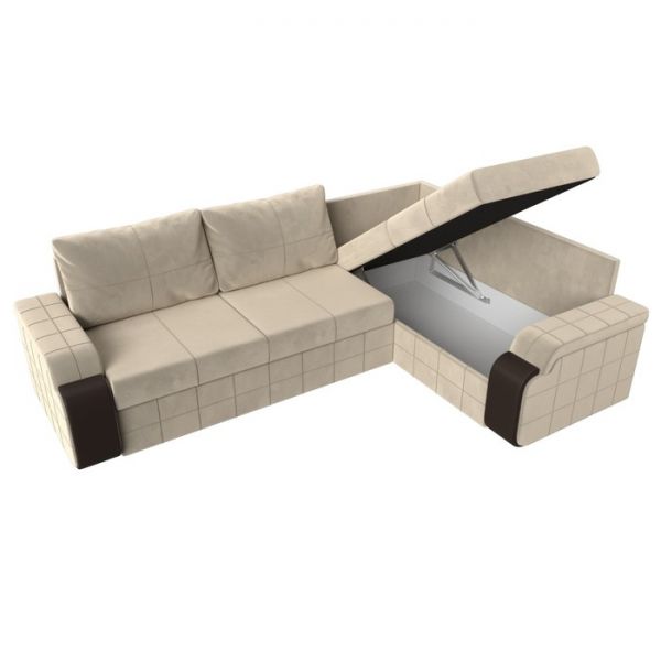 Угловой диван «Николь», механизм дельфин, микровельвет, цвет бежевый