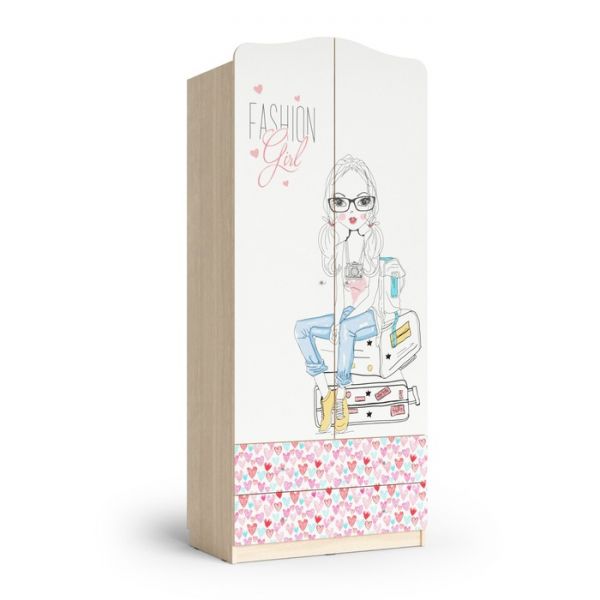 Шкаф 2-х дверный с ящиками Fashion, 800х450х1890, Шимо светлый