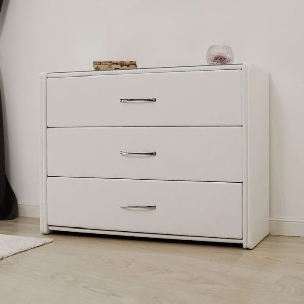 Комод «Алеро», 3 ящика, 1010 ? 375 ? 765 мм, экокожа, стекло, цвет взбитые сливки