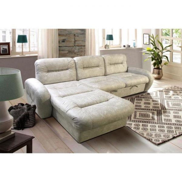 Угловой диван «Бук Люкс», механизм дельфин, замша, цвет слоновая кость