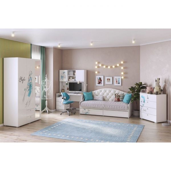 Детский гарнитур Гламур №1 (Комплект 5 предметов) белый/белый глянец