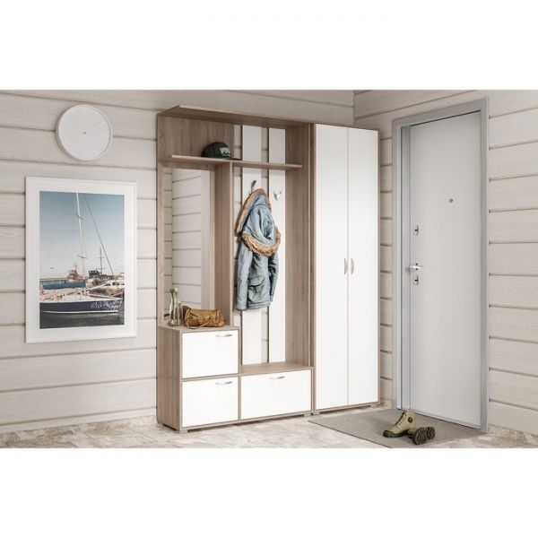 Прихожая Глория 105/02 с зеркалом, 1030х360х2070, Дуб Винтаж Оксид/ Белый шагрень