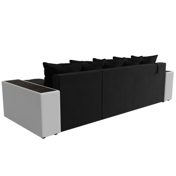 Угловой диван «Дубай», еврокнижка, правый угол, цвет чёрный микровельвет / белая экокожа