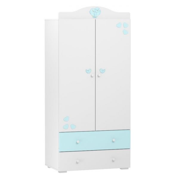 Шкаф двустворчатый для одежды Лилу, Птички, 902x540x1950, Белый/Голубой