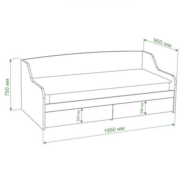Кровать с выдвижными ящиками 900 ? 1900 мм, цвет карамель / белый