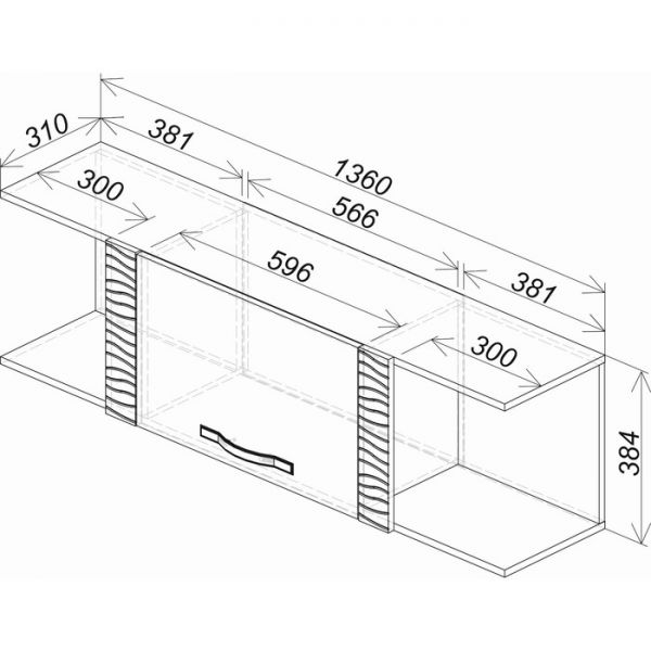 Полка Монако 1360х306х384 ясень белый/F12
