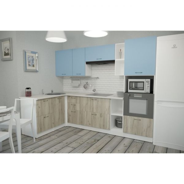 Кухонный угловой гарнитур Лидия мега прайм 2700х1500 Белый/Сосна/Капри, Бетон темный