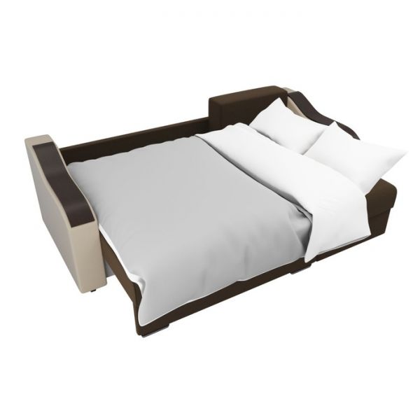 Угловой диван «Монако», механизм еврокнижка, микровельвет, цвет бежевый / коричневый