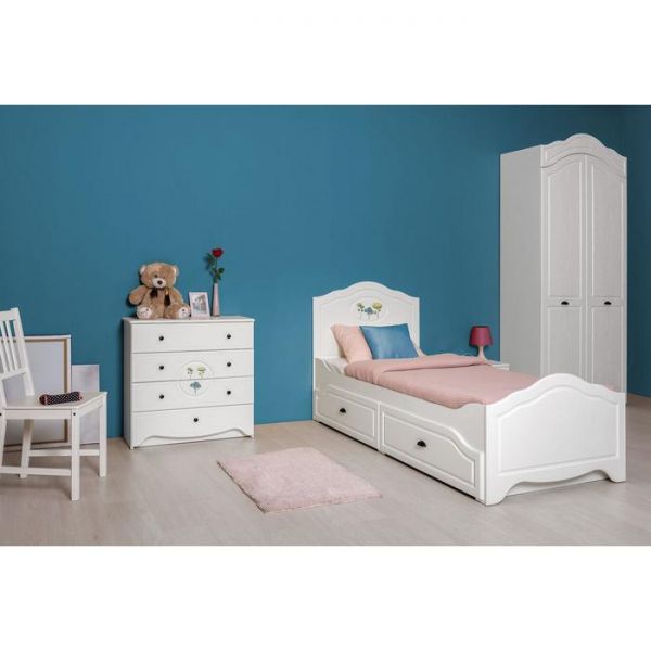 Кровать Роуз 11.27 с/м 900х2000, с основанием, Белый/Ясень ваниль