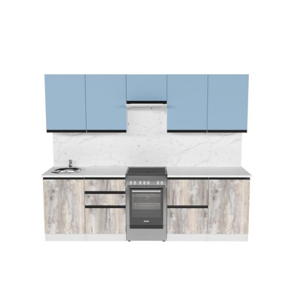 Кухонный гарнитур Аквамарин Экстра 2500х600 белый/мрамор марквина белый/капри/пайн экзотик