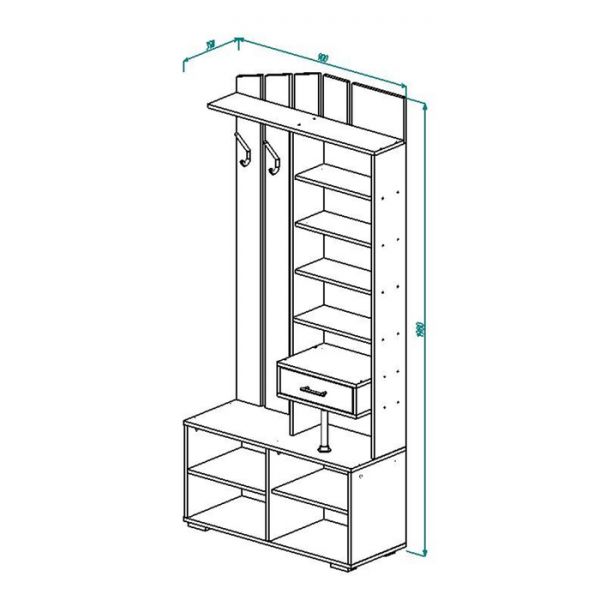 Прихожая с зеркалом ПР-5 1980х900х350 Дуб Сонома