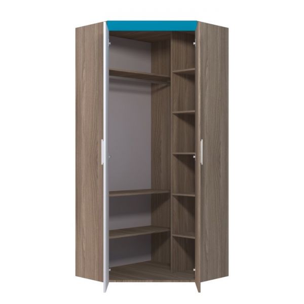 Шкаф угловой Юниор 907х907х2098 Ясень шимо темный/Белая Аляска/Индиго