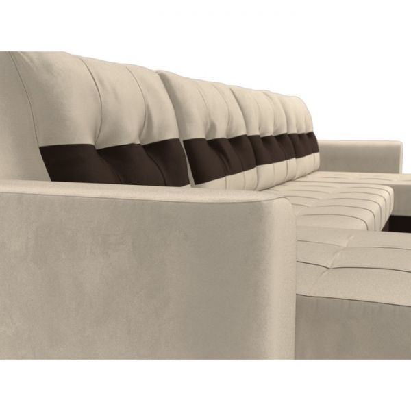 П-образный диван «Честер», механизм еврокнижка, микровельвет, цвет бежевый / коричневый