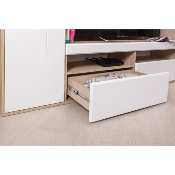 Тумба под ТВ Альба 3 03.286, 1396х402х432, Дуб эндгрейн элег./Белый глянец