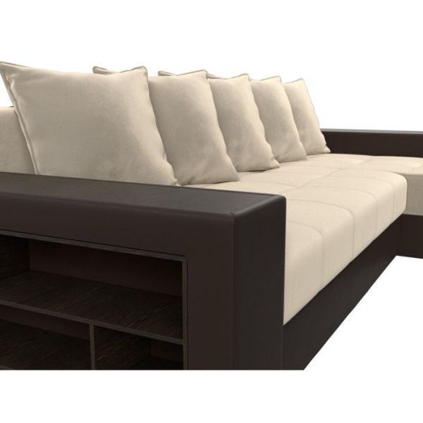 Угловой диван «Дубай», механизм еврокнижка, цвет бежевый микровельвет / коричневая экокожа