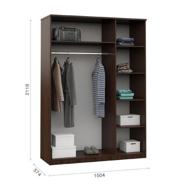 Шкаф 3-х дверный «Аврора», 1504 ? 574 ? 2118 мм, цвет венге / дуб молочный