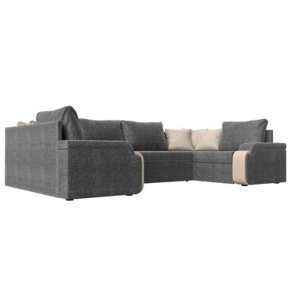 П-образный диван «Николь», механизм дельфин, рогожка, цвет рогожка серая / экокожа бежевая