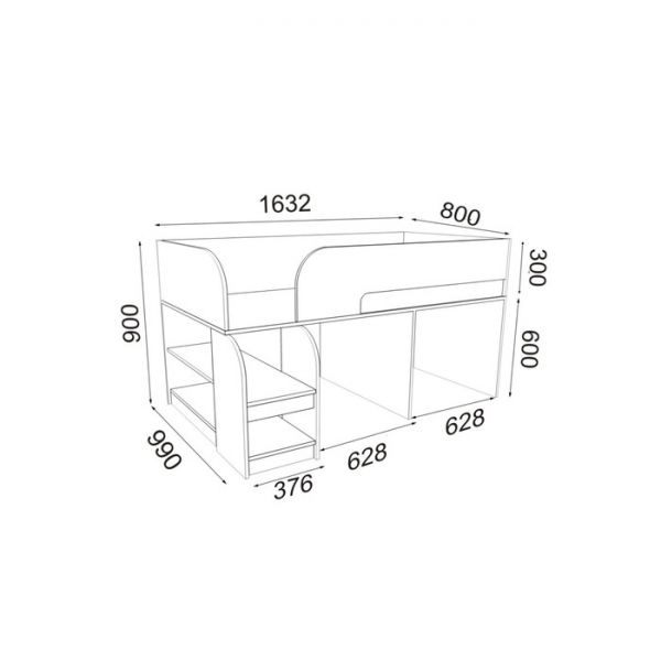 Детская кровать-чердак «Астра 9 V5», цвет дуб молочный/голубой