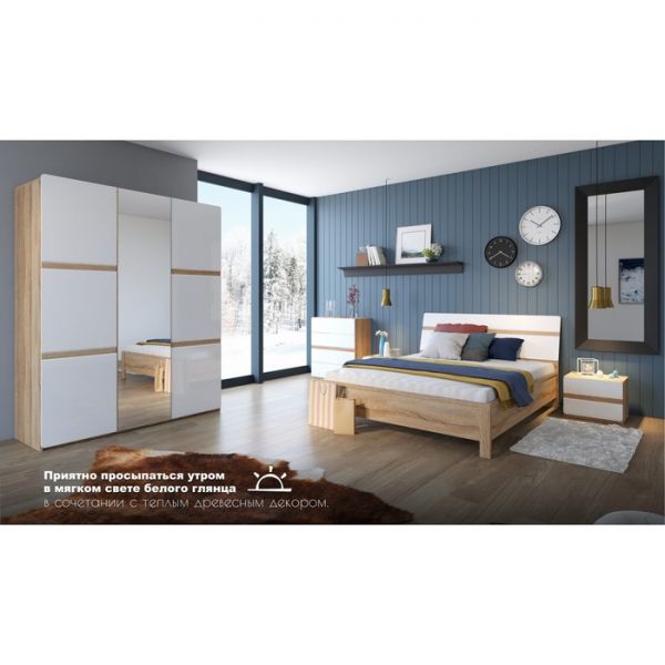 Кровать «Дакота» без ПМ, 1600 ? 2000, без основания, цвет дуб сонома/белый глянец