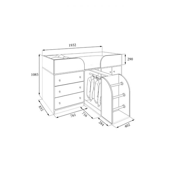 Детская кровать-чердак «Астра 5», цвет дуб молочный/дуб молочный