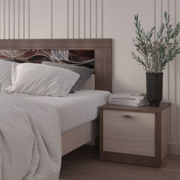 Тумба прикроватная «Николь», 466 ? 420 ? 416 мм, дверь, цвет ясень шимо светлый / тёмный