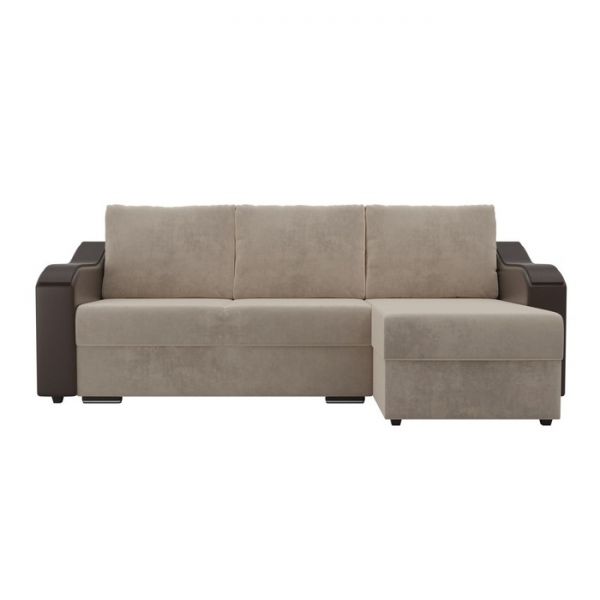 Угловой диван «Монако», механизм еврокнижка, велюр, цвет бежевый / коричневый