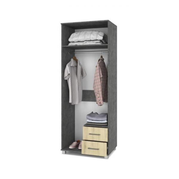 Шкаф Ева Е24 520х800х2100 двухстворчатый с зеркалом и ящ Камень темный/дуб ирландский