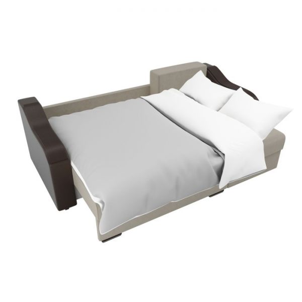 Угловой диван «Монако», механизм еврокнижка, микровельвет, цвет бежевый / коричневый