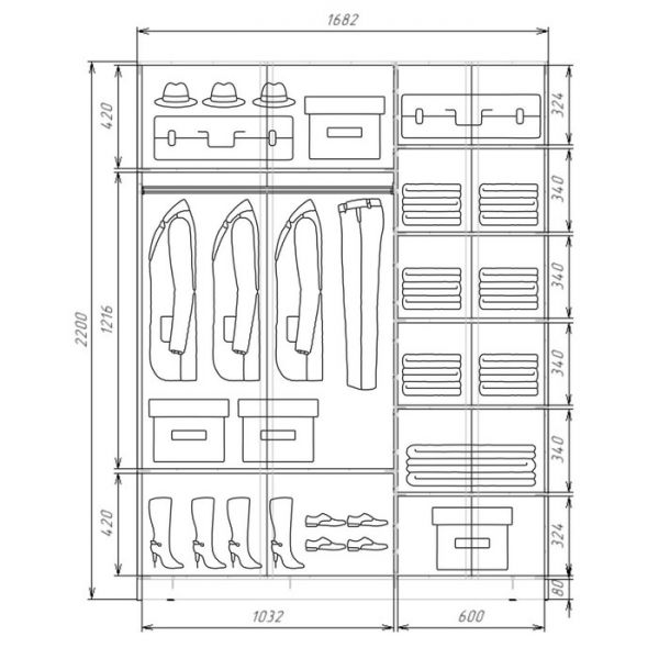 Шкаф-купе Хит-22-17-55, 1680x620x2200, Дуб молочный