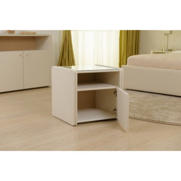 Тумба «Алеро», широкая с дверцей, прозрачное стекло, велюр, цвет velutto 01