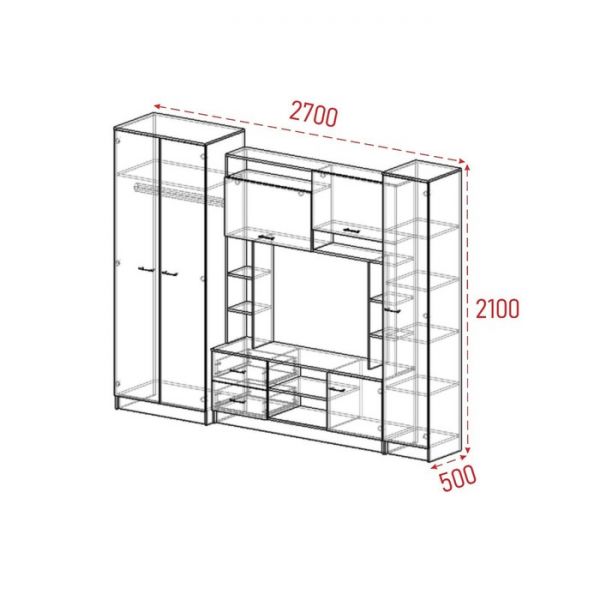 Гостиная Марта 2700х500х2100 Венге/Лоредо