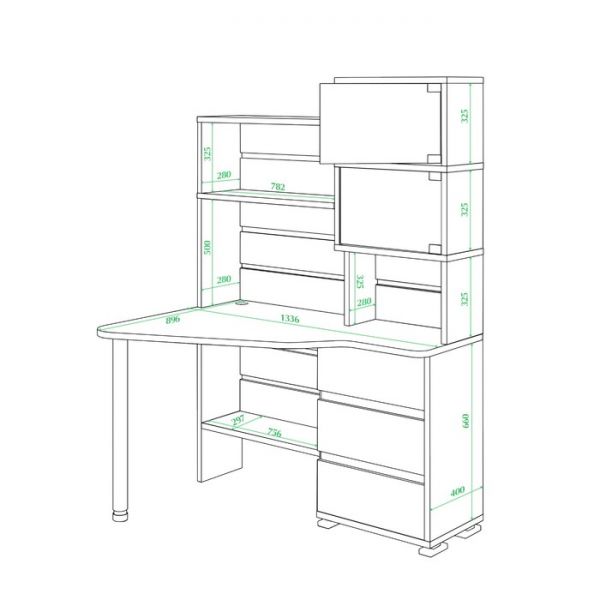 Стол СР-322, угол левый с надстройкой, 1340 ? 900 ? 1770 мм, цвет белый жемчуг