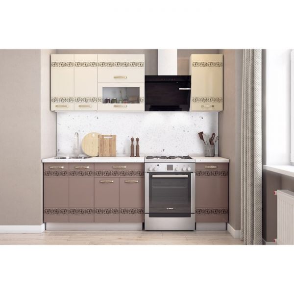 Кухонный гарнитур Мечта 1600х600 белый/крем глянец/капучино