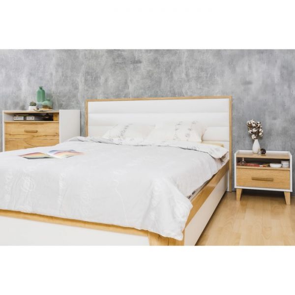 Кровать Люкс «Айрис 308», 2000 ? 1400 мм, без основания, цвет белый / дуб золотистый