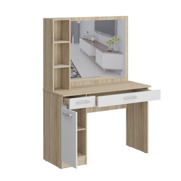 Стол туалетный с зеркалом «Салоу», 1100 ? 450 ? 1504 мм, цвет дуб сонома / перламутр