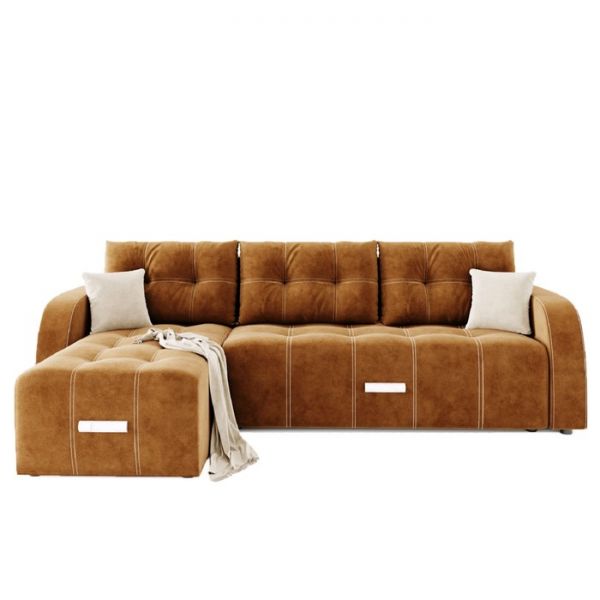 Угловой диван «Нью-Йорк», угол левый, пантограф, велюр, цвет селфи 01, подушки селфи 03