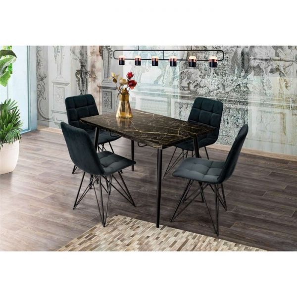 Обеденный стол «Конус 2», 1100(1500) ? 700 ? 750 мм, оптивайт, цвет чёрно-золотой мрамор